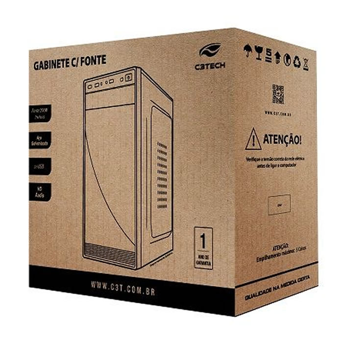 Gabinete C3Tech ATX, Com Fonte 200W, Preto - MT-30BK