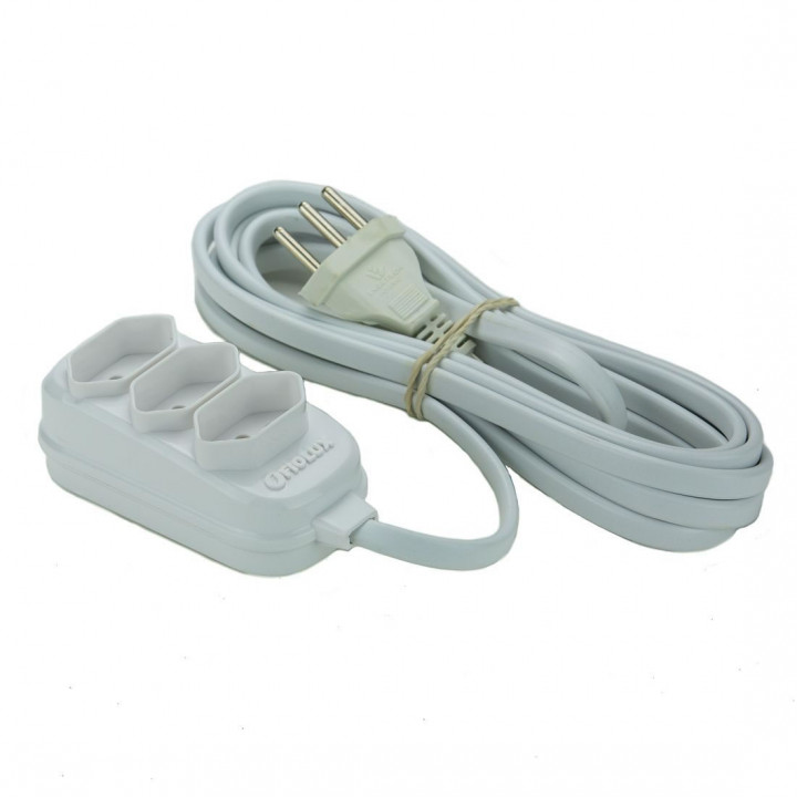 Extensão 10 Metros Tripolar Fiolux, 3 Tomadas, Branco - 25300310555