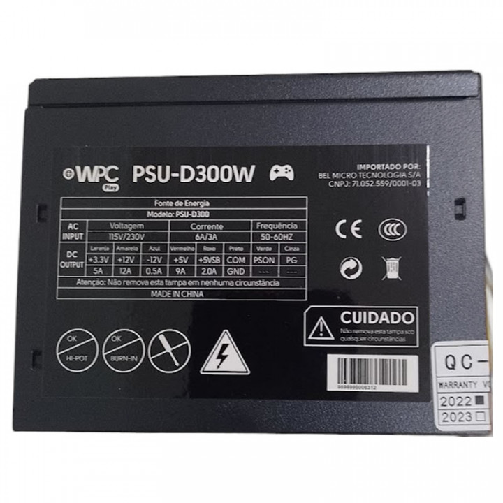 Fonte WPC PLAY, 230W, ATX, 24 Pinos - PSU-D300W
