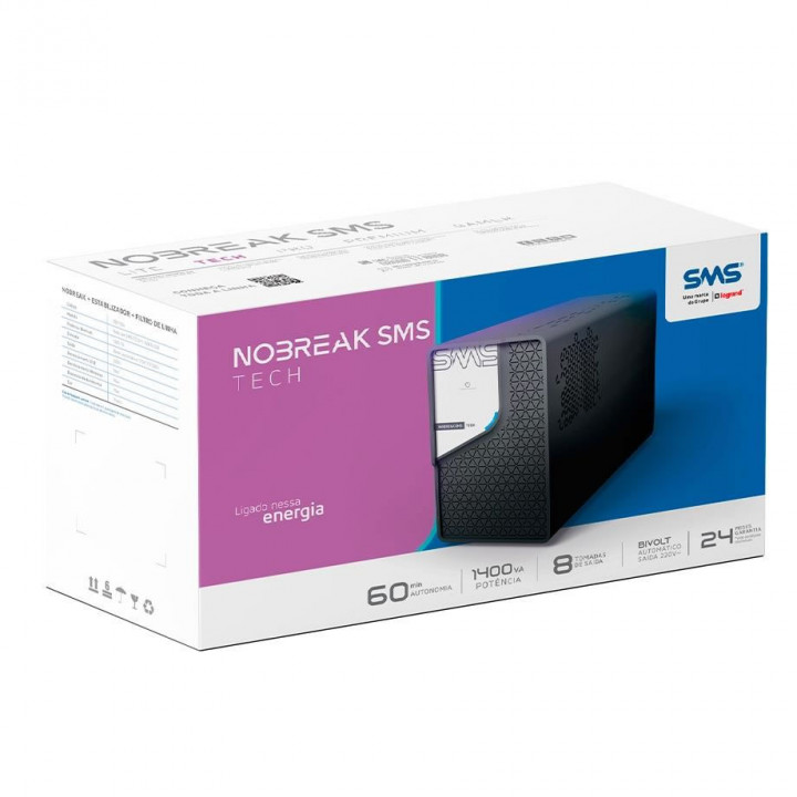 Nobreak SMS Tech, 1400VA, Senoidal, 8 Tomadas, Monovolt/220v, Preto - 0029306