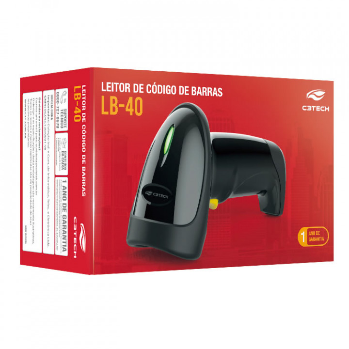 Leitor de Código de Barras C3Tech, USB, 1D, Preto - LB-40BK