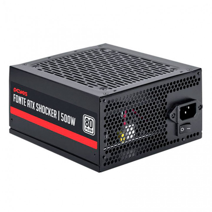 Fonte PCYES Schocker, 500w, 80 Plus, PFC Ativo, Preto - PF500SHW