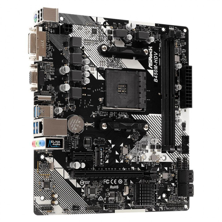 Placa Mãe ASRock B450M-HDV R4.0, Chipset B450, AMD AM4, mATX, DDR4, VGA, HDMI, DVI
