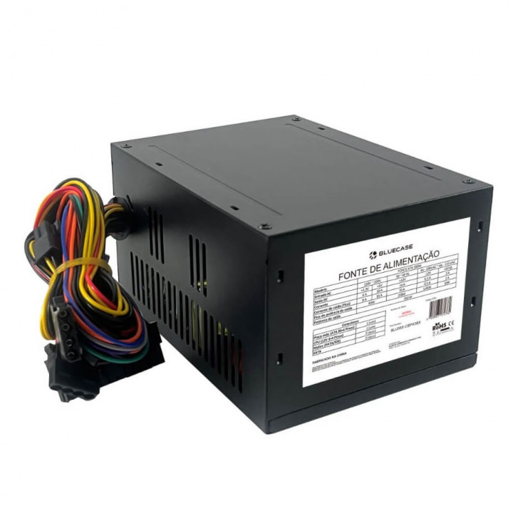 Fonte Bluecase, 350W, Com Cabo, Com Caixa, Preto - BLU350-CMPS2BX