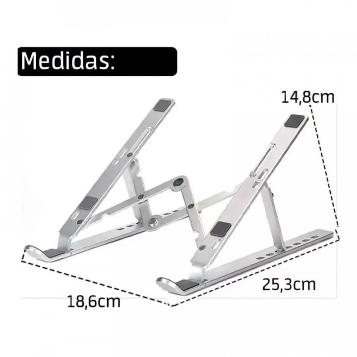 Base Para Notebook NB, Regulável, Com 6 Níveis de Altura, Ajuste Dobrável, Alumínio - BS-010 SUP0120 SUP-9420