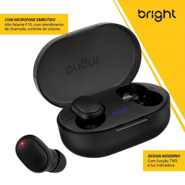 Fone de Ouvido Bluetooth Bright, TWS Max Sound, Preto - FN570