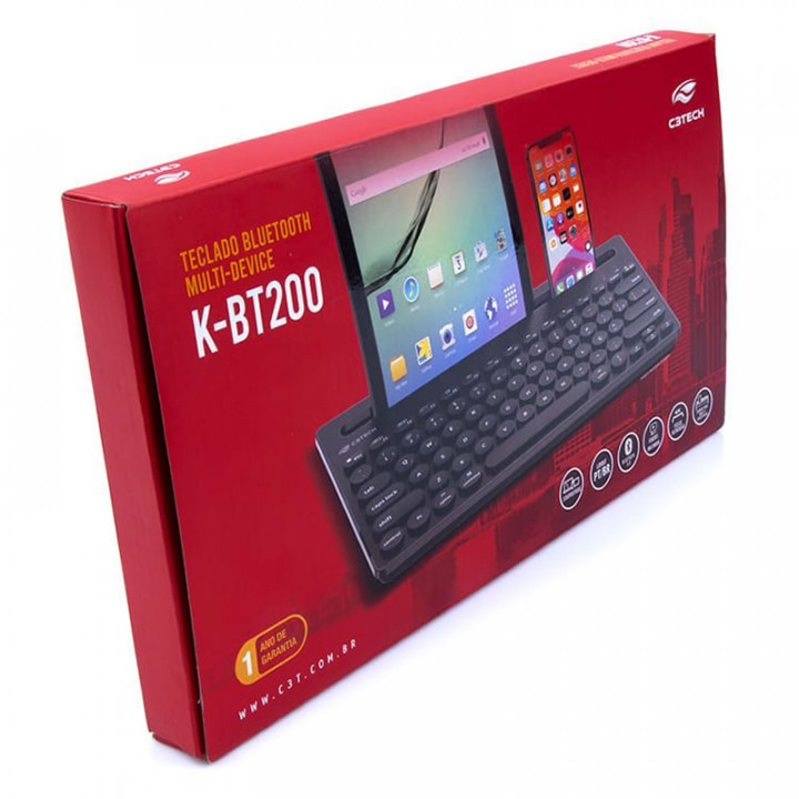 Teclado Bluetooth Sem Fio C3tech, USB Nano 2,4GHz, Multi Device, Preto - K-BT200BK