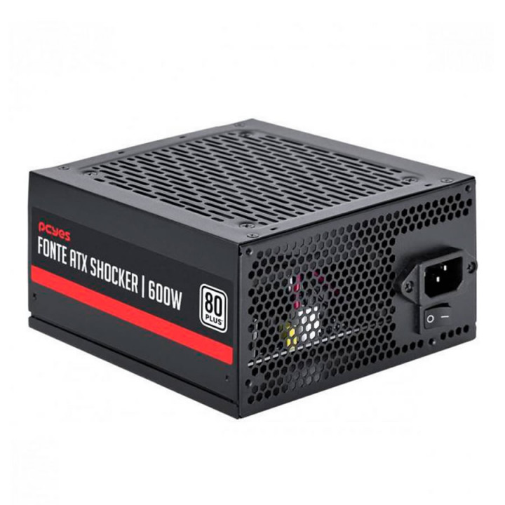 Fonte PCYes Schocker 600w, 80 Plus White, PFC Ativo, Fan 12cm, Preto - PF600SHW