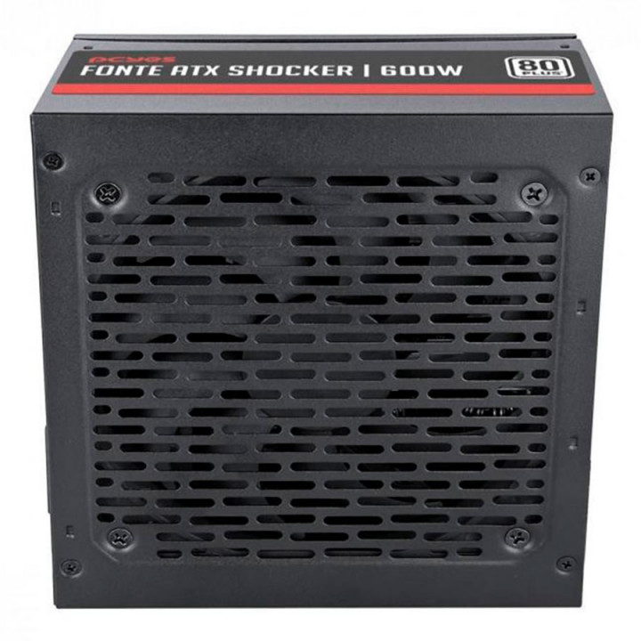 Fonte PCYes Schocker 600w, 80 Plus White, PFC Ativo, Fan 12cm, Preto - PF600SHW