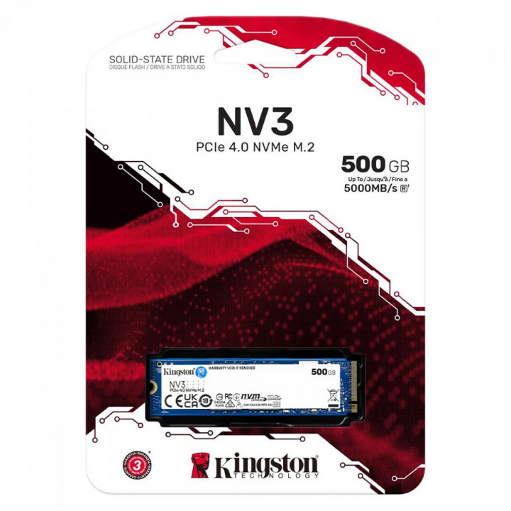 SSD Kingston 500GB NV3, M.2 2280 PCIe, NVMe, Leitura: 5000MB/s e