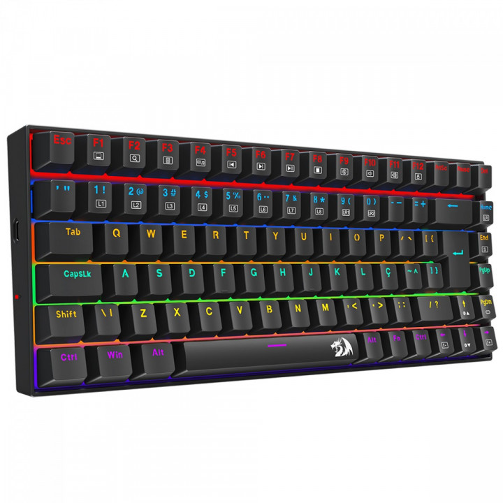 Teclado Gamer Mecânico Redragon Phantom, RGB, USB, Switch Brown, ABNT2, 75%, Preto - K629-KB (PT-BROWN)