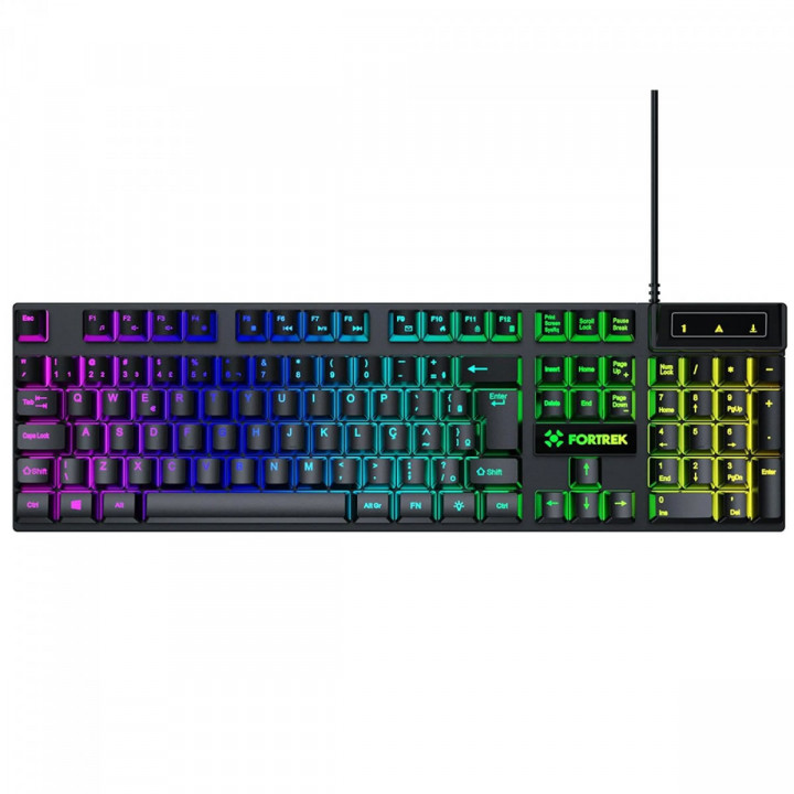 Teclado Gamer Fortrek Fearless 100, Rainbow, Membrana, Full Size, ABNT2, Preto - 84032