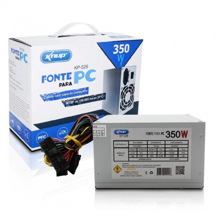 Fonte Knup, 350W, ATX, Bivolt, Prata - KP-526