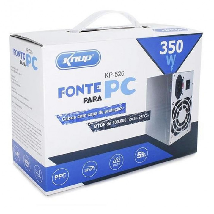 Fonte Knup, 350W, ATX, Bivolt, Prata - KP-526