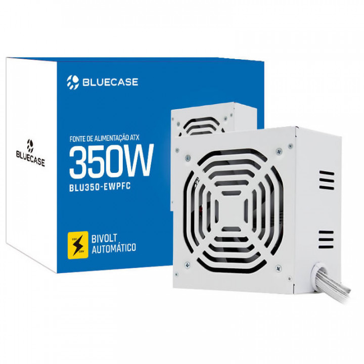 Fonte Bluecase, 350W, PFC Ativo, Com Cabo, Com Caixa, Branco - BLU350-EWPFCBX