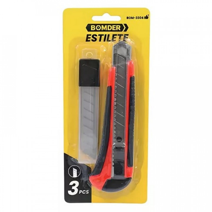 Estilete Largo 3 Lâminas de 18MM Átomo, Diversas Cores - 18MM
