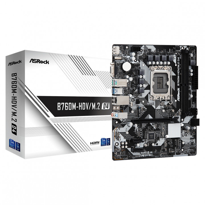 Placa Mãe ASRock B760M-HDV/M.2 D4, Chipset B760, Intel LGA 1700, mATX, DDR4 - 90-MXBL40-A0UAYZ