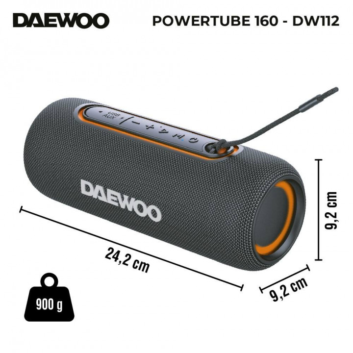 Caixa de Som Portatil Daewoo, Power Tube 160, Bluetooth 5.0, 45W RMS, Preto - DW112
