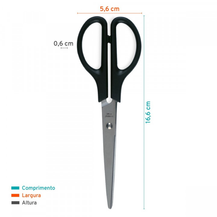 Tesoura Multiuso 17cm Bazze, UND, Aço Inox, Preto - B7201