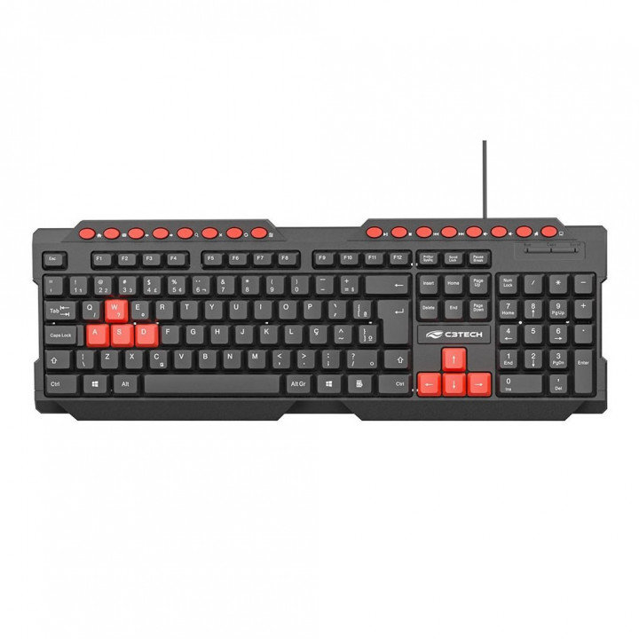 Teclado Gamer C3Tech, Multimídia, USB, Preto e Vermelho - KG-10V2BK