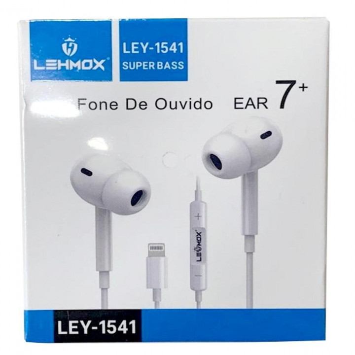 Fone de Ouvido Lehmox, Intra Auricular, Com Microfone, Com Entrada de iPhone Lightning - LEY-1541