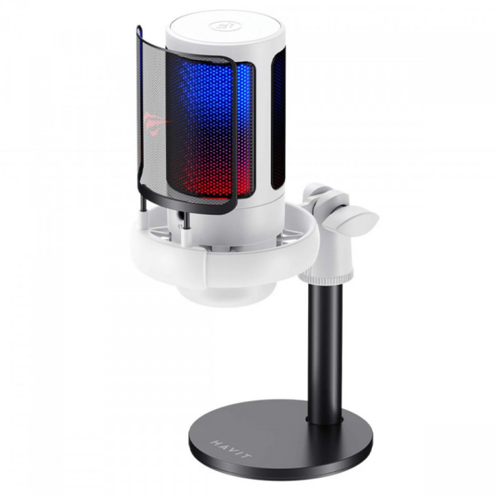 Microfone Gamer Havit Gamenote, RGB, USB, Branco - GK50W-WH