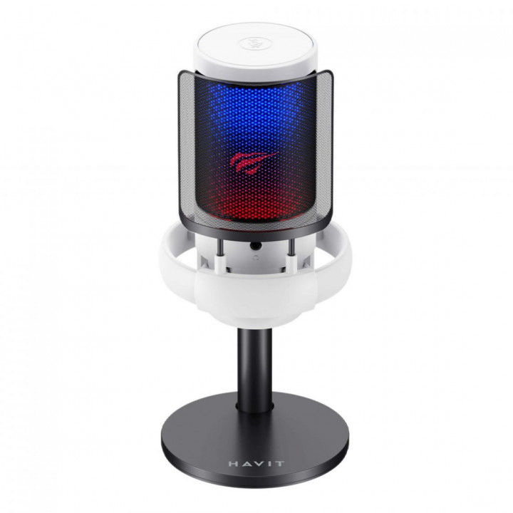 Microfone Gamer Havit Gamenote, RGB, USB, Branco - GK50W-WH
