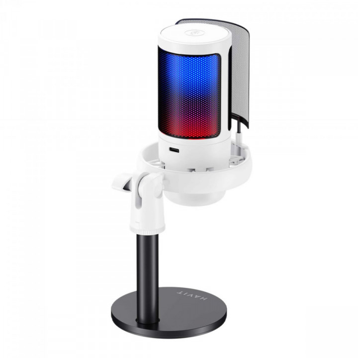 Microfone Gamer Havit Gamenote, RGB, USB, Branco - GK50W-WH