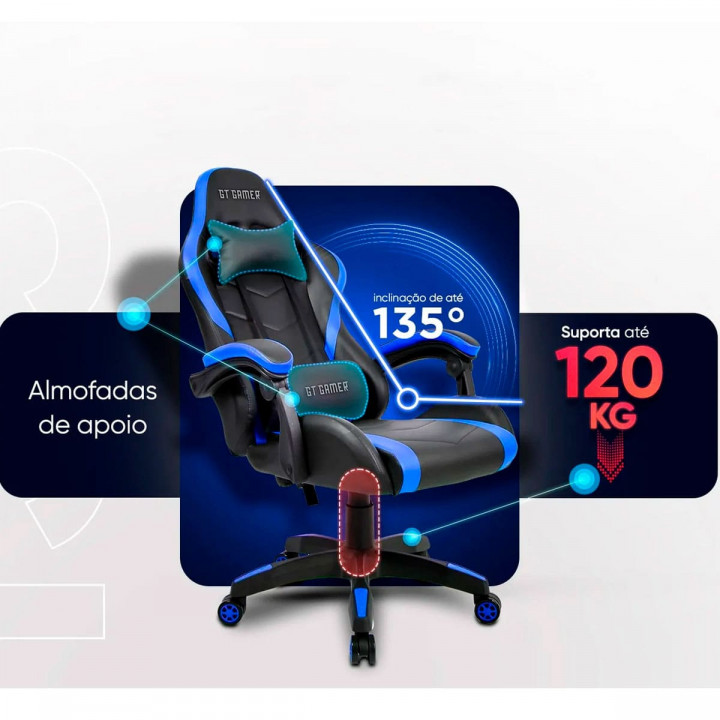 Cadeira Gamer Goldentec GT Neptune, Preto e Azul - 62429