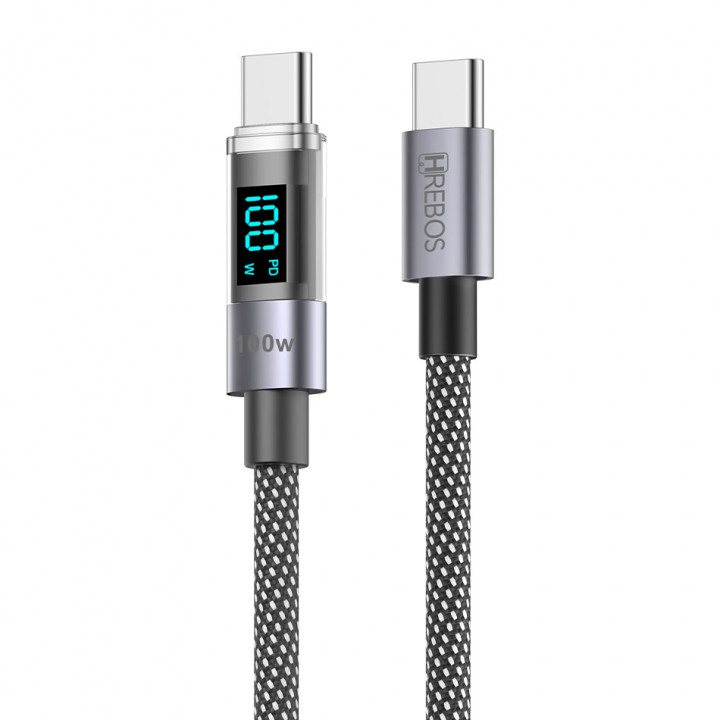 Cabo Tipo C Para Tipo C Hrebos, 2 Metros, 100W, Preto - CB-372C