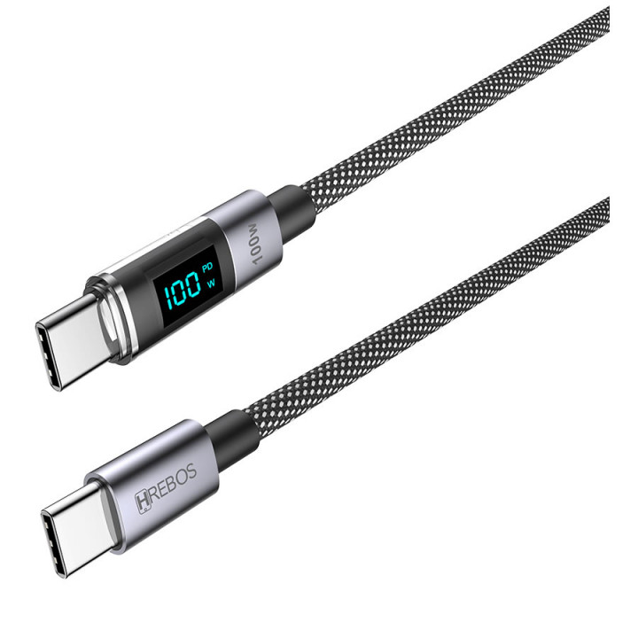 Cabo Tipo C Para Tipo C Hrebos, 2 Metros, 100W, Preto - CB-372C