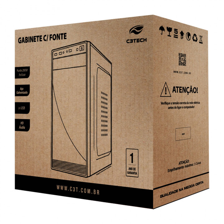 Gabinete C3Tech ATX, Com Fonte 200W, Preto - MT-35BK
