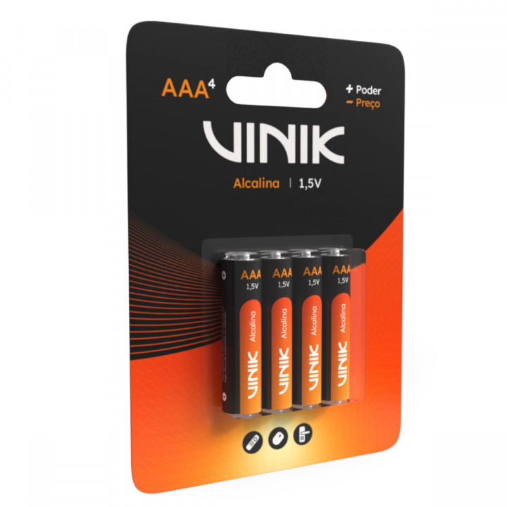 Pilhas AAA Vinik, Com 4 Pilhas 1.5V, Alcalina, Preto - VP3AB4A