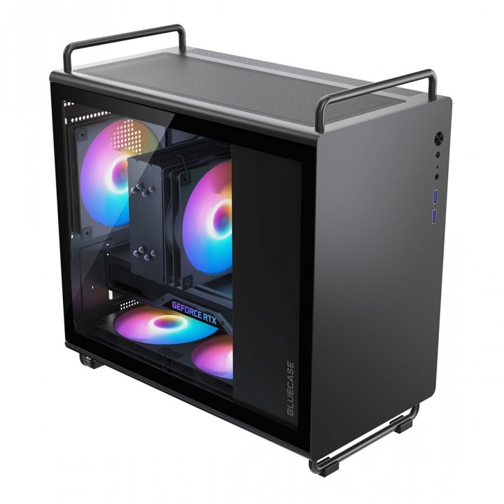 Gabinete Gamer Bluecase Tiny PRO, mATX, Lateral Vidro, USB 3.0, 5 Fans ARGB, Sem Fonte, Preto - BG-056B TINY PRO