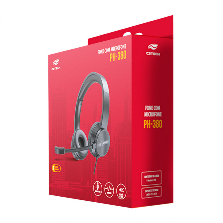 Fone Com Microfone C3Tech, USB, Preto - PH-380BK