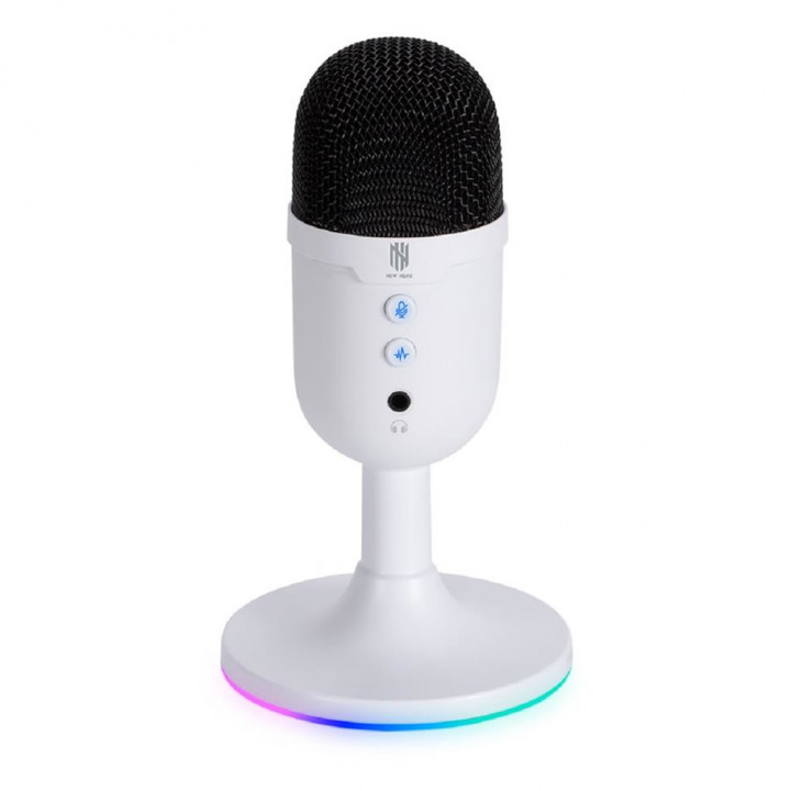 Microfone Gamer New Hero Vox, RGB, USB, Branco - NH-MCVWH-01