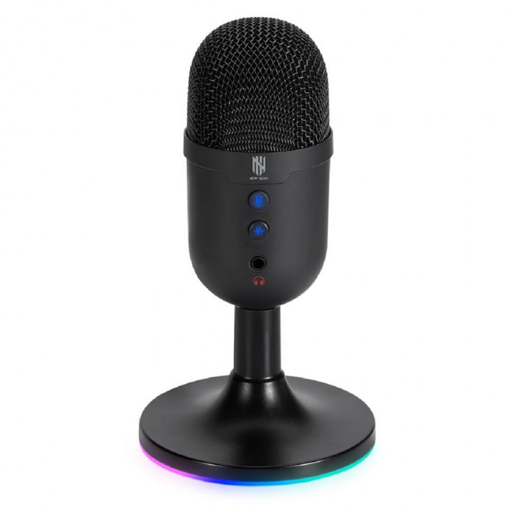 Microfone Gamer New Hero Vox, RGB, USB, Preto - MIC-06