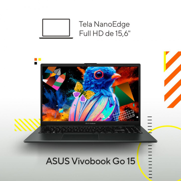 Notebook Asus Vivobook Go 15 E1504FA, AMD Ryzen 3 7320u, 4GB, SSD 128GB, Tela 15.6", KeepOS, Preto - 90NB0ZR2-M028T0