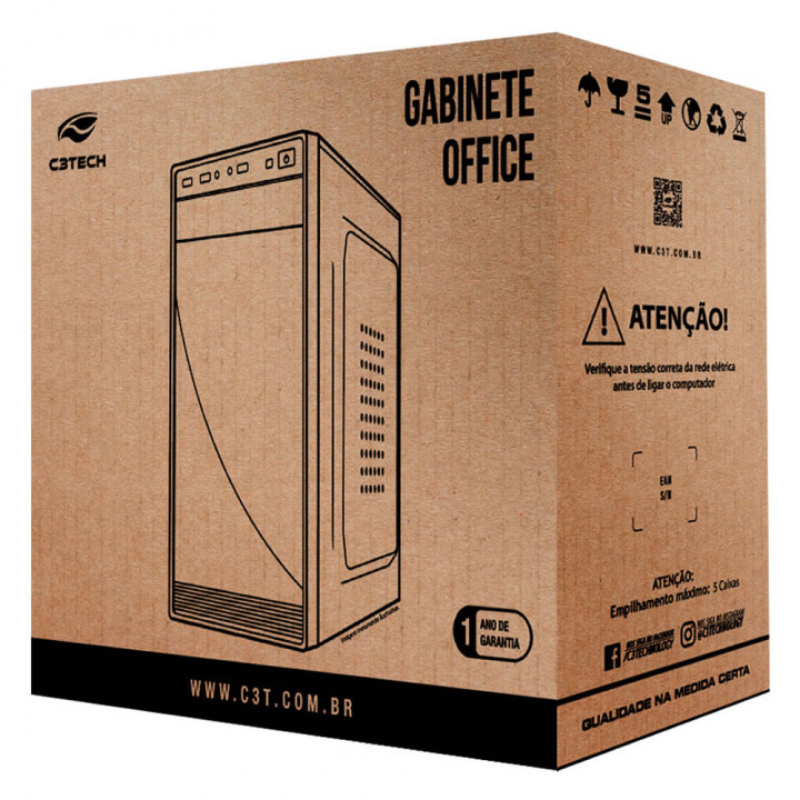 Gabinete C3Tech ATX, Com Fonte 200W, Preto - MT-36BK