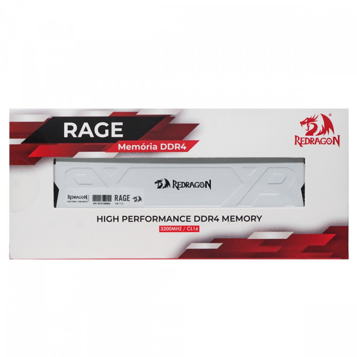 Memória Redragon Rage, 8GB, 3200MHz, DDR4, CL16, Branco - GM-711