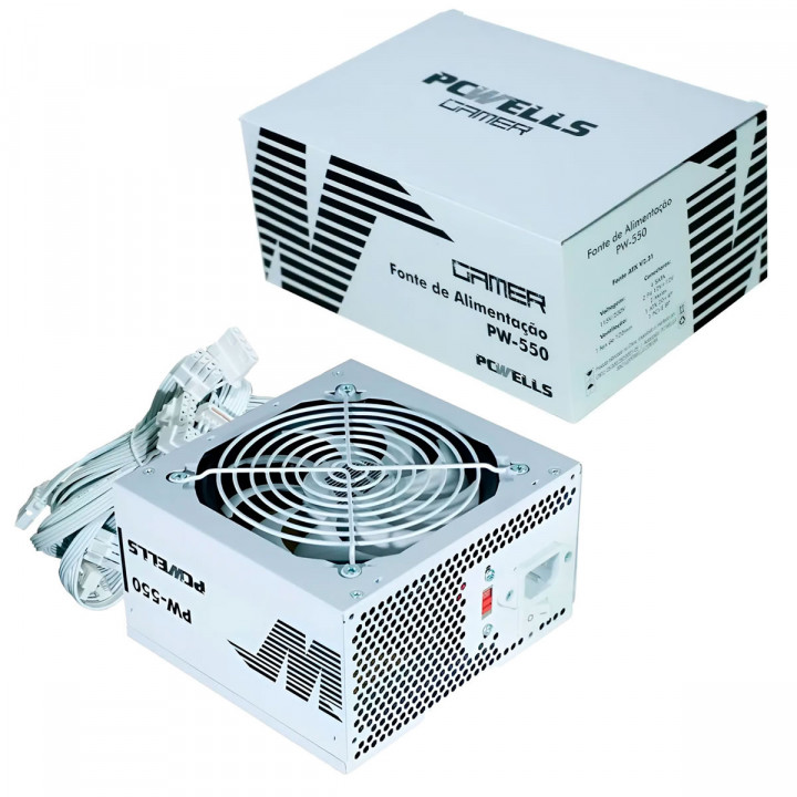 Fonte Gamer PCwells PW-550, 400W, Pcwells, ATX, Branco - PW550ESG0010B0X