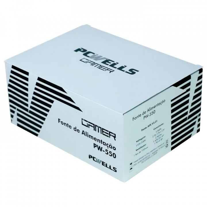 Fonte Gamer PCwells PW-550, 400W, Pcwells, ATX, Branco - PW550ESG0010B0X