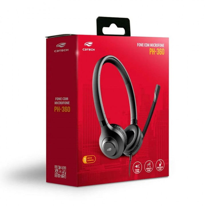 Headset C3Tech, P2, Com Controlador de Volume, Preto - PH-360BK