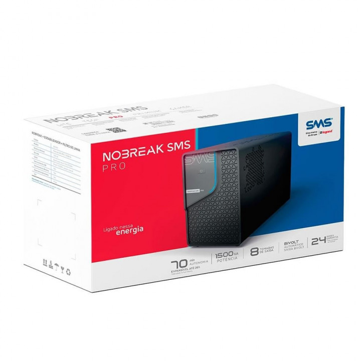 Nobreak SMS Pro, 1500VA, Senoidal, 8 Tomadas, Bivolt, Preto - 0029401