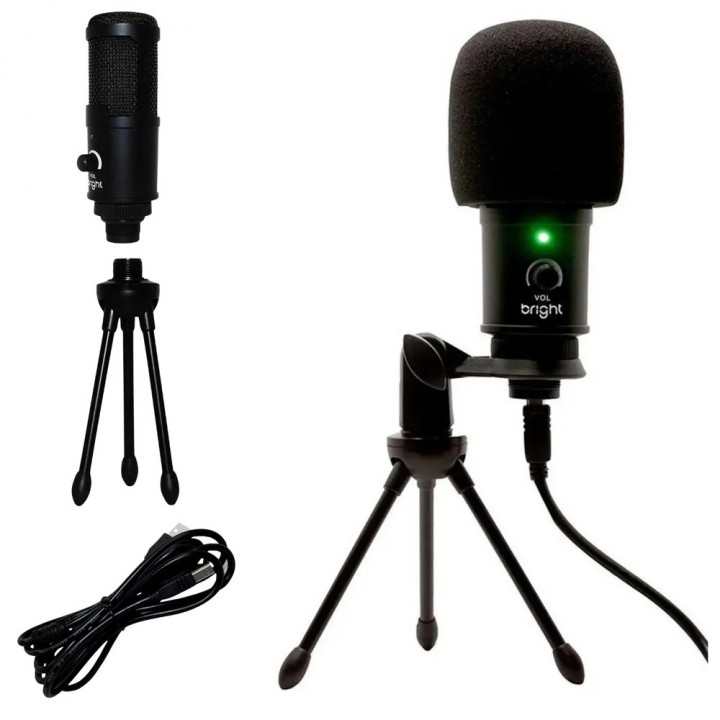 Microfone Streamer Bright, USB, RGB, Preto - ST001