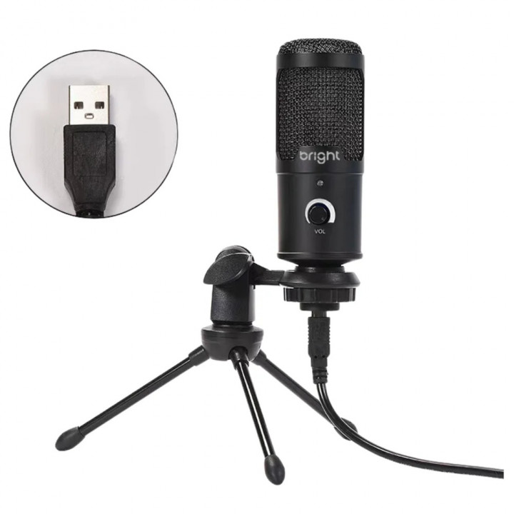 Microfone Streamer Bright, USB, RGB, Preto - ST001