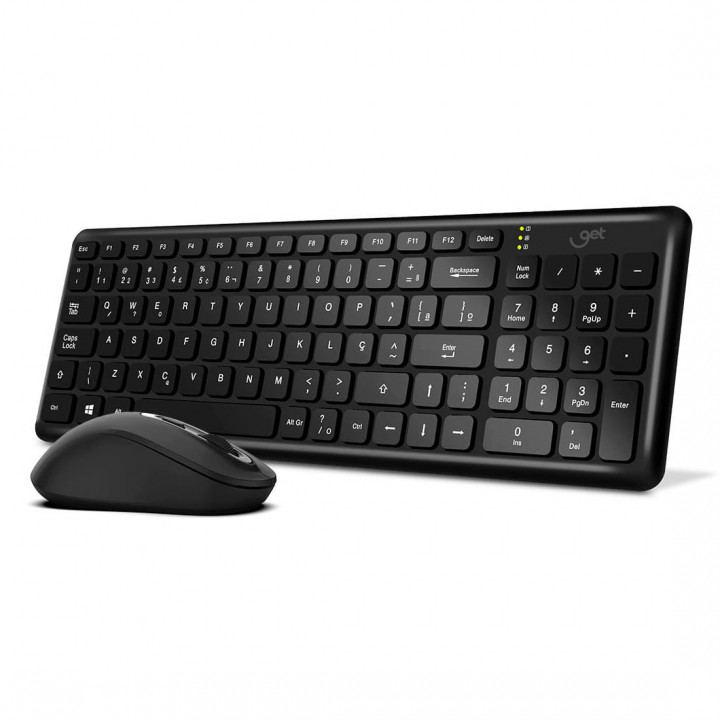 Kit Teclado e Mouse Sem Fio Get Compact 2, USB, ABNT2, Preto - 72432