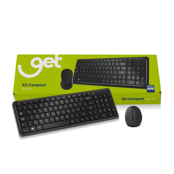Kit Teclado e Mouse Sem Fio Get Compact 2, USB, ABNT2, Preto - 72432