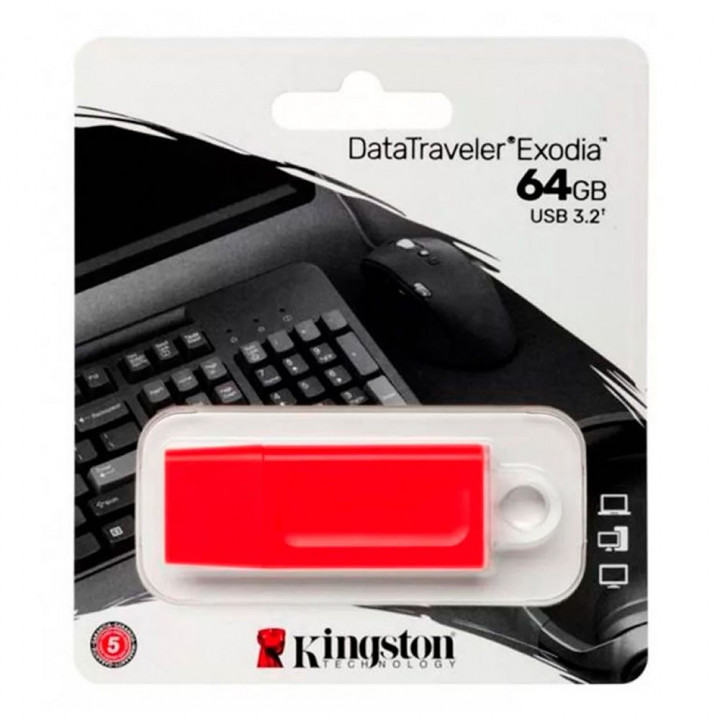 Pen Drive DataTraveler Exodia 64GB Kingston Com Conexão USB 3.2, Vermelho - KC-U2G64-7GR
