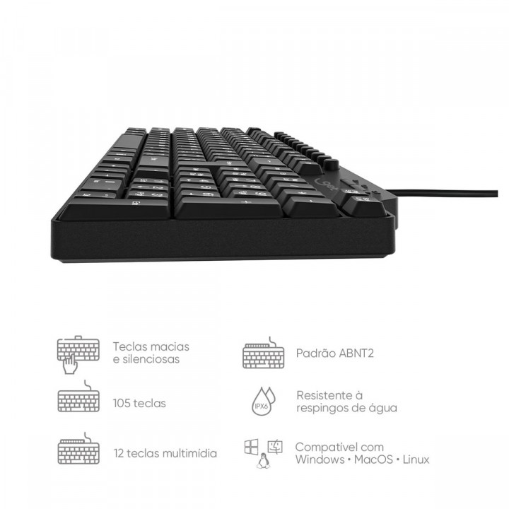 Teclado Slim Com Fio USB Multimídia Get NeoDesk, Preto - 72781